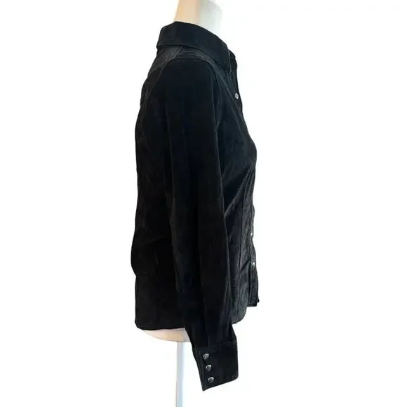 Eddie Bauer Seattle Suede Black Button-Up Shirt XS 100% Leather Washable - Picture 4 of 8